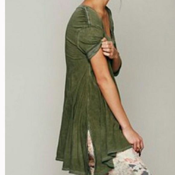 Free People Green Melrose Swing Tunic Top Size Small Green Oversized Raw Edges - Picture 2 of 16